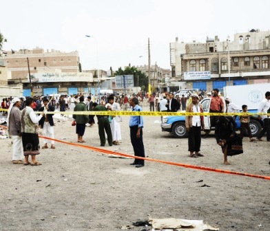 جانب من مسرح الجريمة الإرهابية في كلية الشرطة